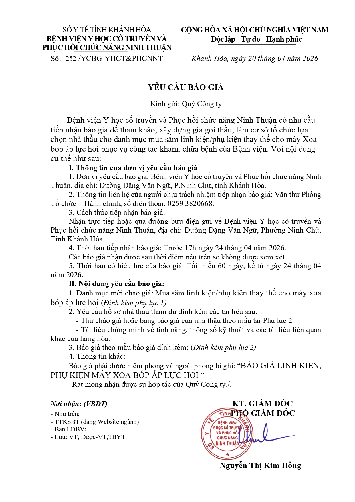 YÊU CẦU BÁO GIÁ